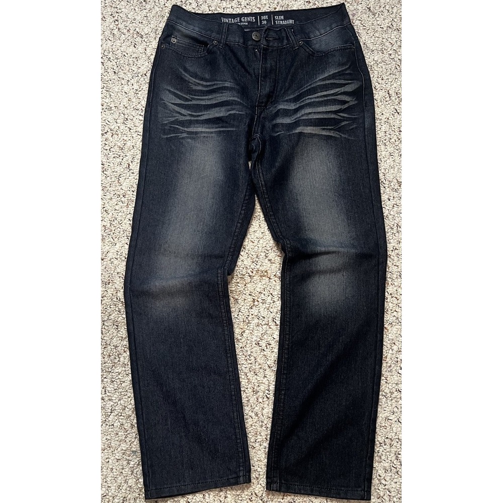 Vintage Genes Slim Fit Lived In Mens 30x30 Straight Leg Dark Blue Stretch Denim